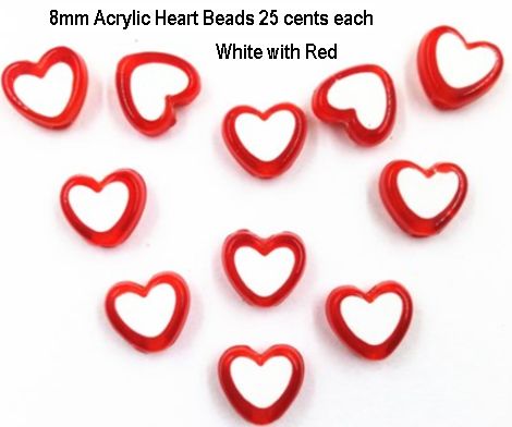 8mm Red White Hearts